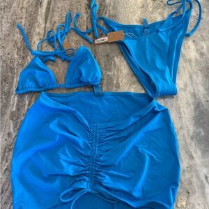 SKIMS Blue Bikini Set with Skirt